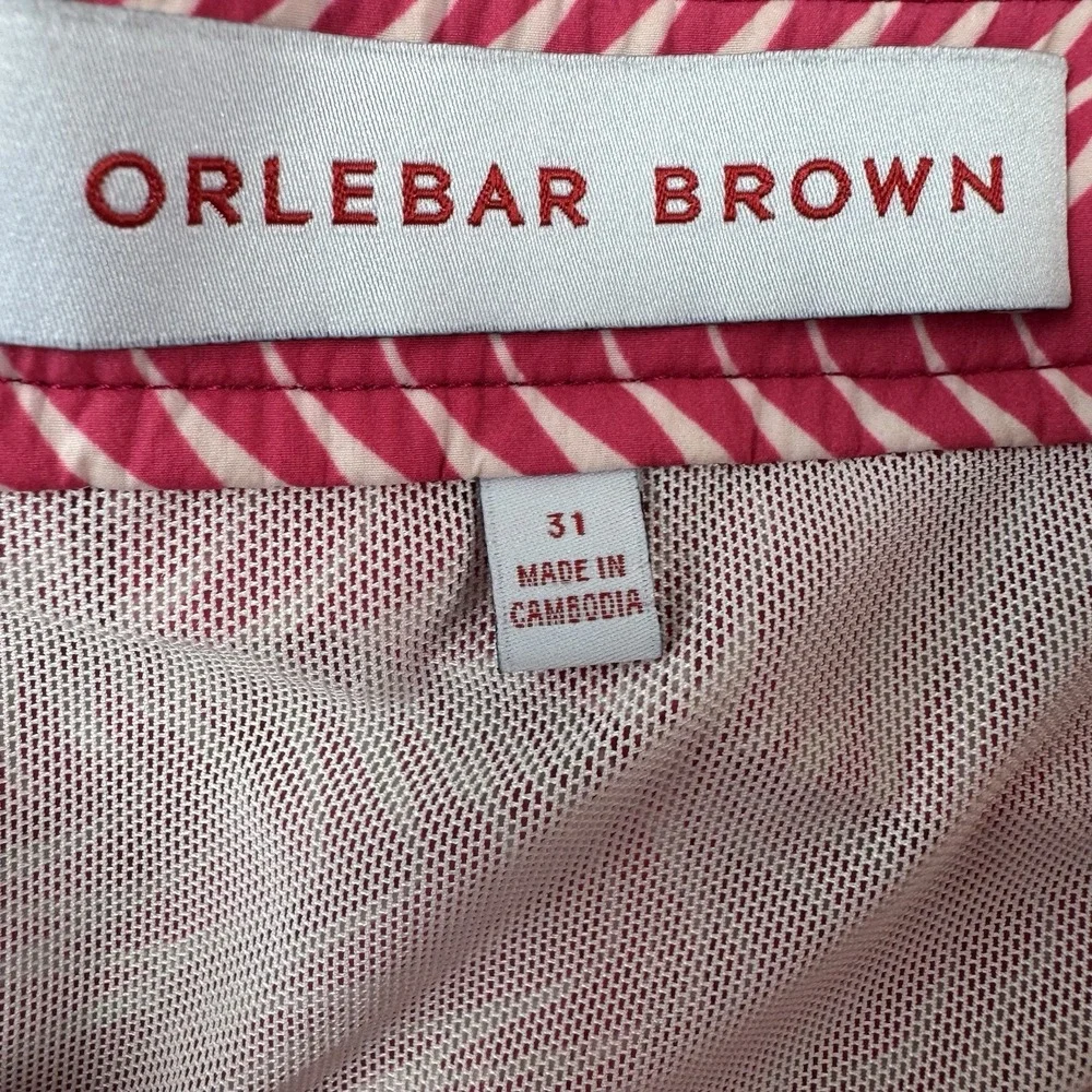 Orlebar Brown Bulldog Mesh Lined Pink Geometric Mens Swimtrunk Size 31 Side Tab